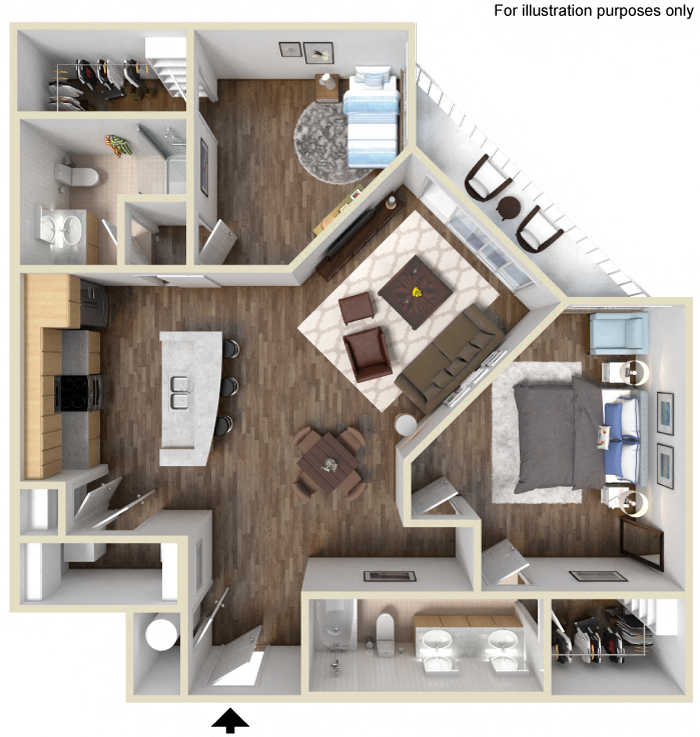 Floor plan for 2 beds, 2 baths, 1178 sqft